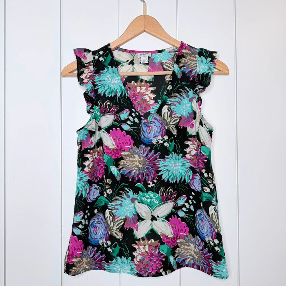 J.Crew Floral Flutter Sleeve Blouse Size 4